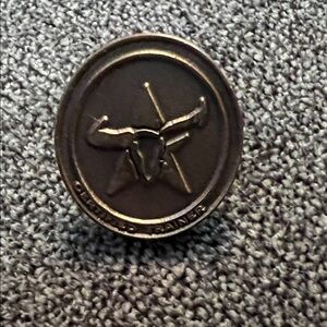Brass-tone Round Pin with Longhorn Steakhouse logo certified trainer pin